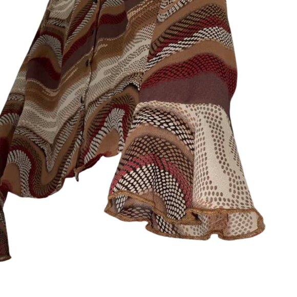 Retro Chic 70s Disco Shirt Heart Soul Bell Sleeve Brown Neutral Mod Knit Small - Picture 4 of 12